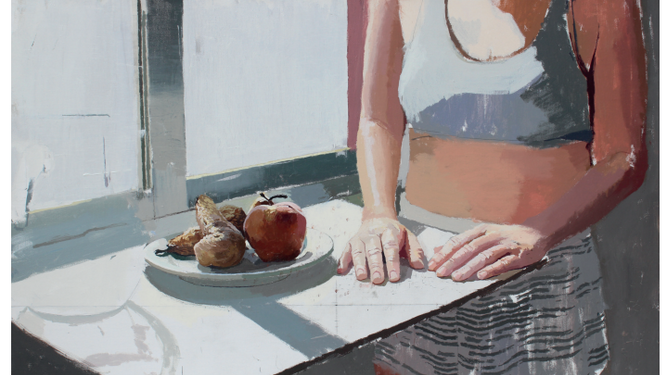 'Frutas y mujer en la ventana' de Antonio Lara.