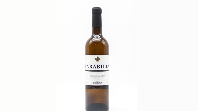 Botella de Tarabilla, el blanco monovarietal de moscatel de Delgado Zuleta.