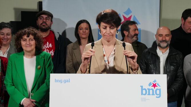 La portavoz del BNG, Ana Pontón, durante una rueda de prensa para valorar los resultados de las elecciones gallegas en la Executiva Nacional del partido nacionalista.