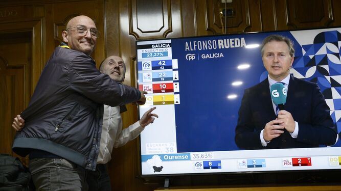Democracia Ourensana celebra su escaño ante la emisión de las elecciones gallegas