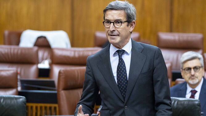 El consejero de Industria, Jorge Paradela, en el Parlamento andaluz.
