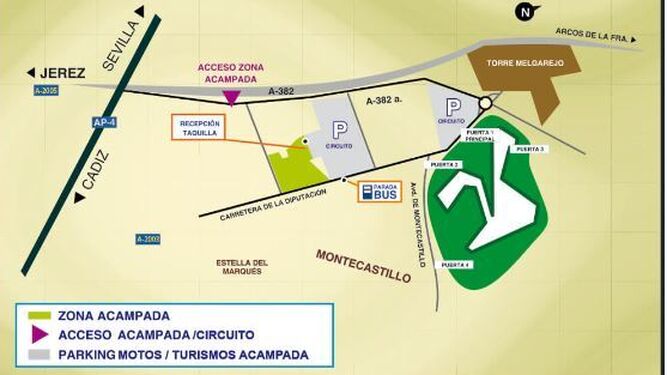 Plano de la zona de acampada oficial MotoGP en el Circuito de Jerez 2024.